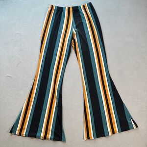 Womens Striped Flare Bell Bottom Pants 27x31 Elastic Stretch Waist Retro Boho